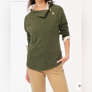 J. Crew Wide Button-Collar Pullover Sweatshirt In Heather Olive Small Fall Comfy